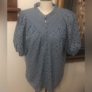 NWT - Pretty Garden Eyelet Blouse with Lantern Sleeves - Size Large